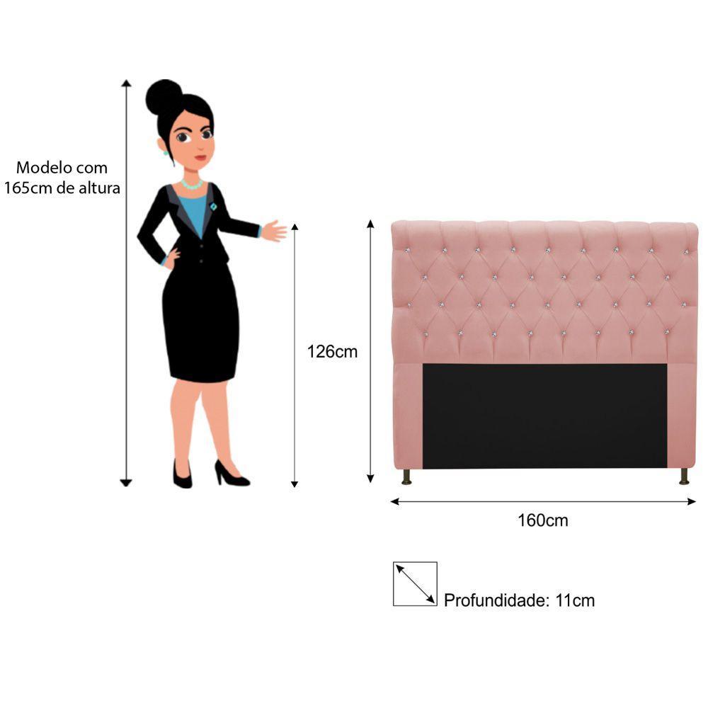 Cabeceira Cristal 160cm Queen Size com Strass Suede Rosê - 2