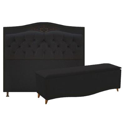 Cabeceira e Calçadeira Yasmim 160 Cm Queen Size Suede Preto
