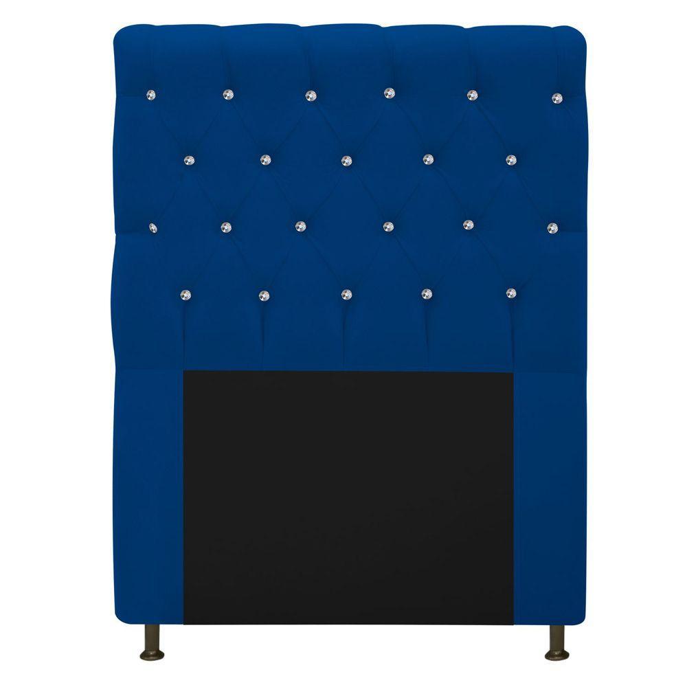 Cabeceira 90cm Solteiro com Strass Suede Azul Marinho - 1