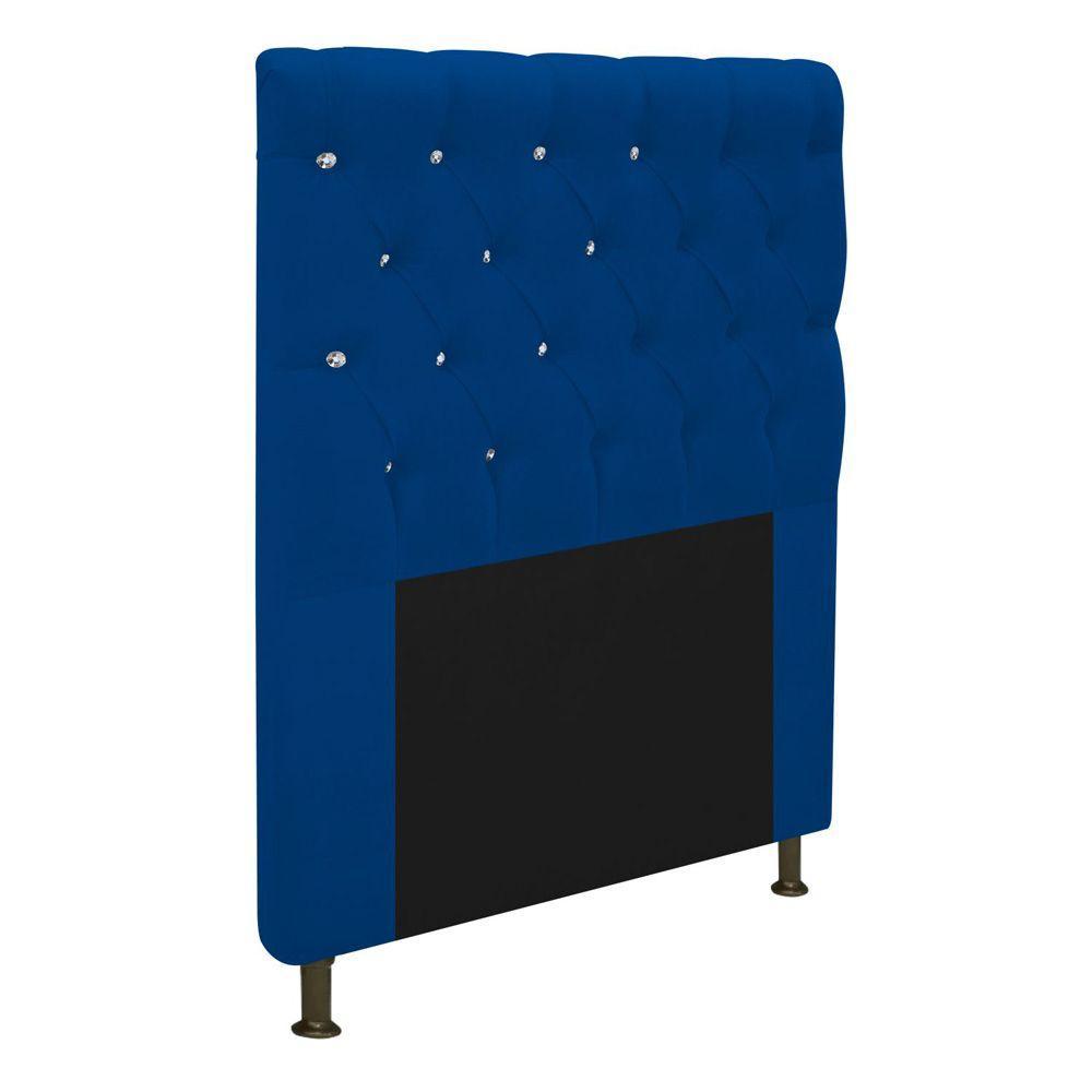 Cabeceira 90cm Solteiro com Strass Suede Azul Marinho - 3