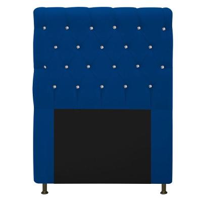 Cabeceira 90cm Solteiro com Strass Suede Azul Marinho
