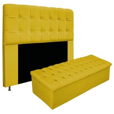 Cabeceira e Calçadeira Baú Mel 140 Cm Casal Amarelo