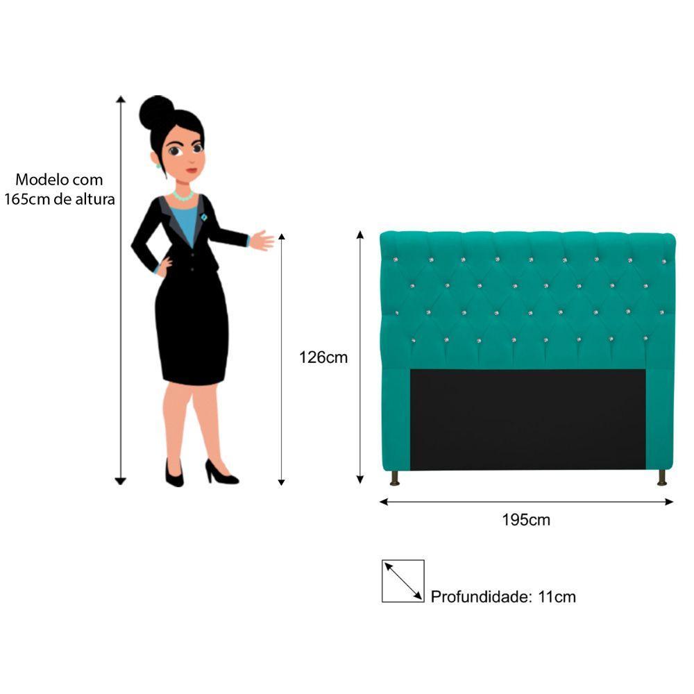 Cabeceira 195cm King Size com Strass Suede Azul Turquesa - 2