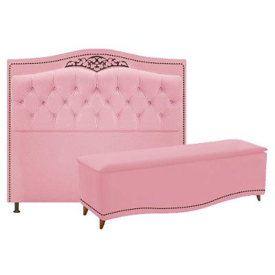 Cabeceira e Calçadeira Yasmim 140 Cm Casal Suede Rosa Bebê