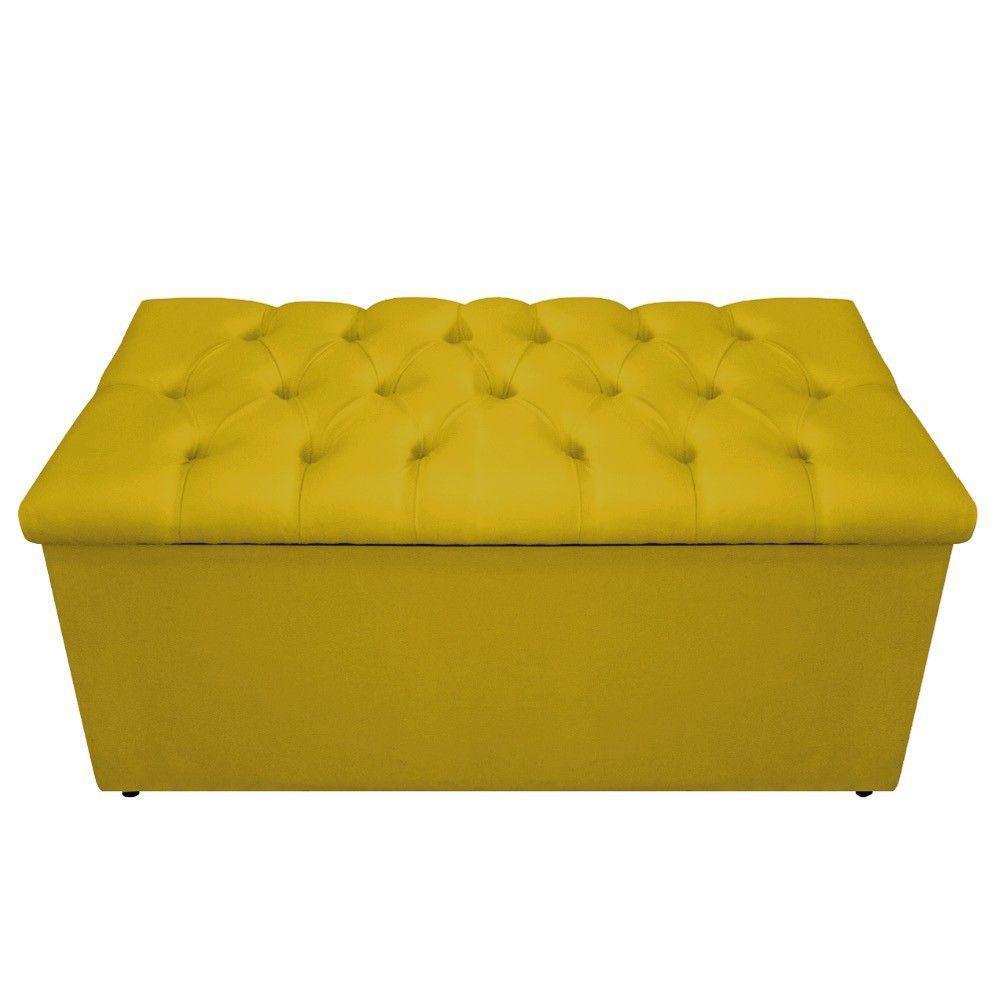 Calçadeira Baú Mel 90Cm Solteiro com Capitonê Suede Amarelo - 6