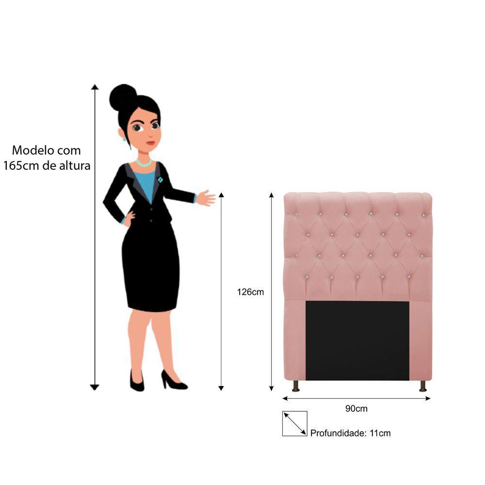 Cabeceira Cristal 90cm Solteiro com Strass Suede Rosê - 2