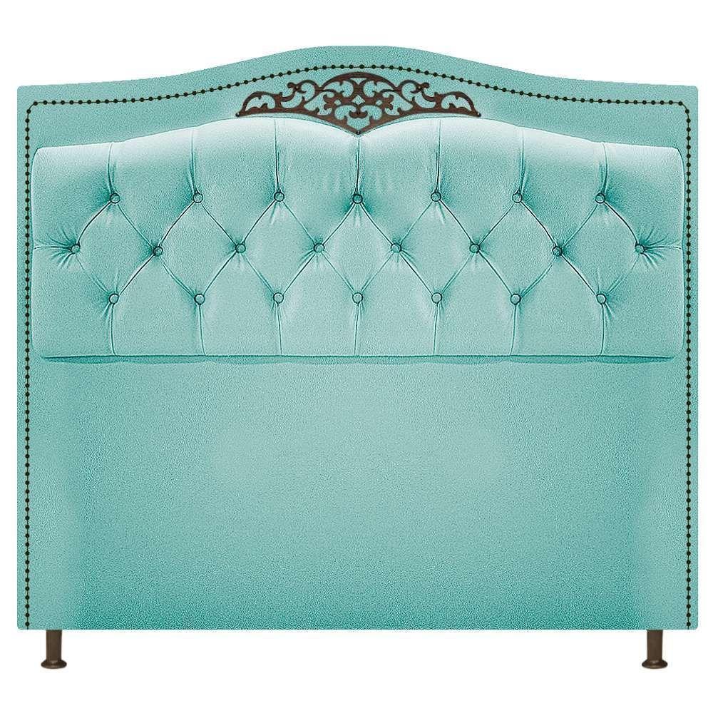 Cabeceira e Calçadeira Yasmim 140Cm Casal Suede Azul Tiffany - 3