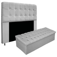 Cabeceira e Calçadeira Baú Mel 195 Cm King Size Cinza - 1