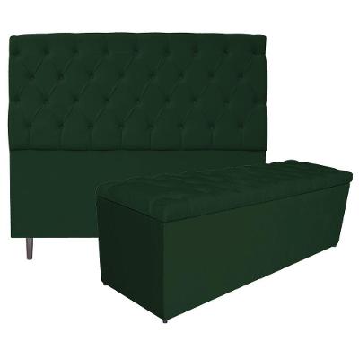 Kit Cabeceira e Calçadeira 140 Cm Casal Suede Verde