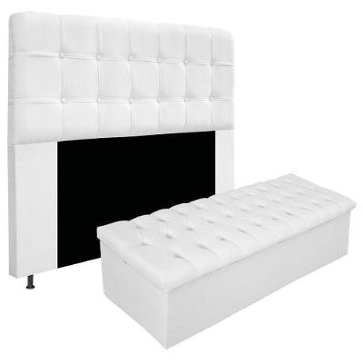 Cabeceira e Calçadeira Baú Mel 140 Cm Casal Branco