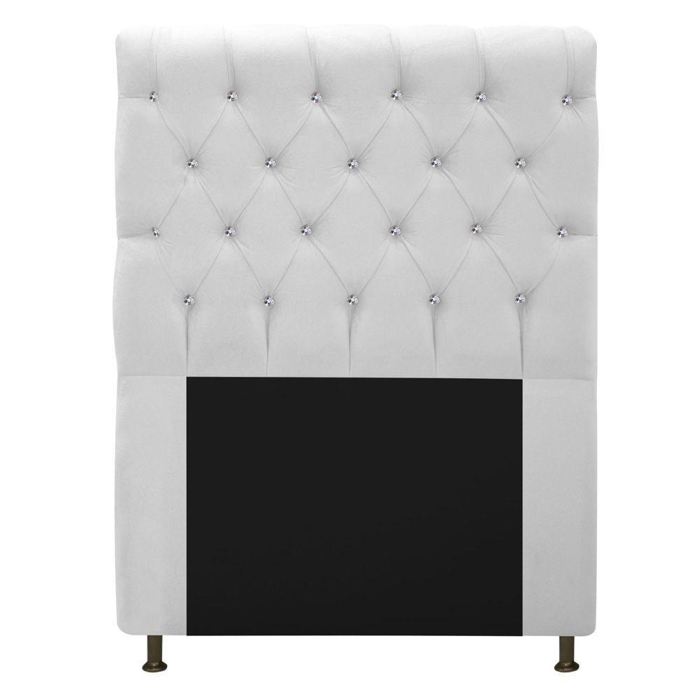 Cabeceira Cristal 90cm Solteiro com Strass Suede Branco - 1