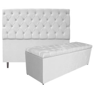 Kit Cabeceira e Calçadeira 140 Cm Casal Suede Branco