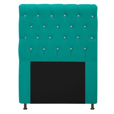 Cabeceira 90cm Solteiro com Strass Suede Azul Turquesa