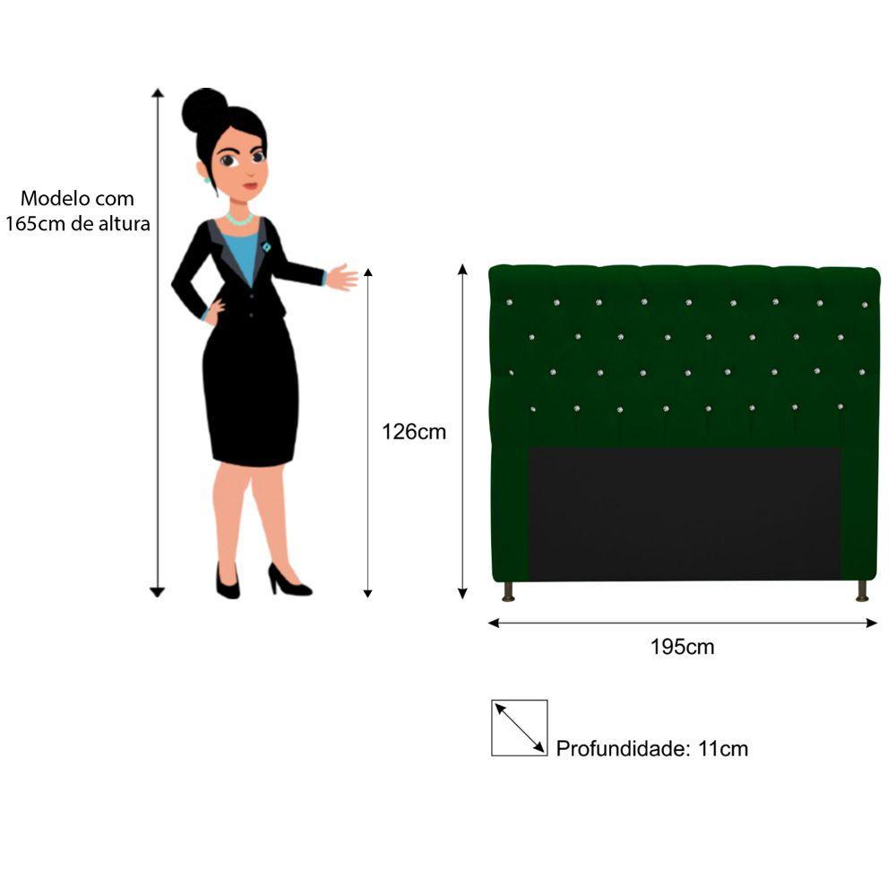 Cabeceira Cristal 195cm King Size com Strass Suede Verde - 2