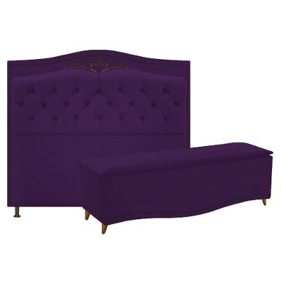 Cabeceira e Calçadeira Yasmim 160 Cm Queen Size Suede Roxo