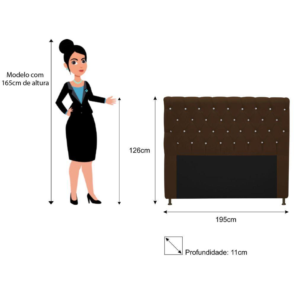 Cabeceira Cristal 195cm King Size com Strass Suede Marrom - 2