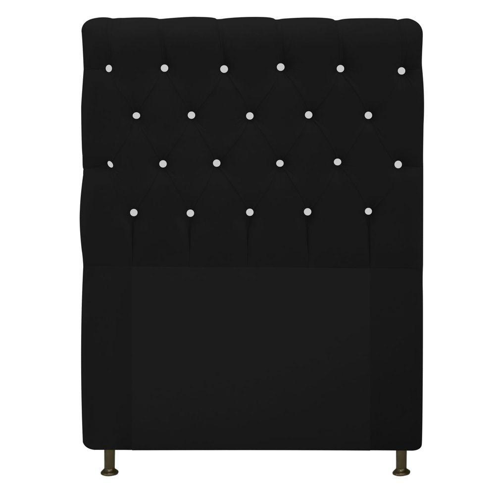 Cabeceira Cristal 90cm Solteiro com Strass Suede Preto - 1