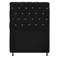 Cabeceira Cristal 90cm Solteiro com Strass Suede Preto - 1