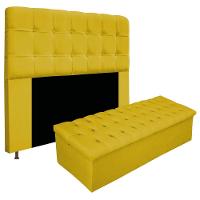 Cabeceira e Calçadeira Baú Mel 195 Cm King Size Amarelo - 1