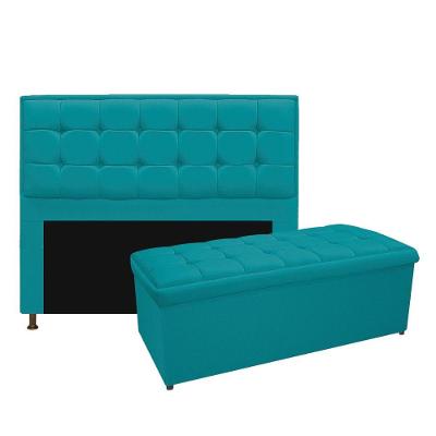 Cabeceira e Calçadeira Copenhague 195Cm King Size Suede Azul
