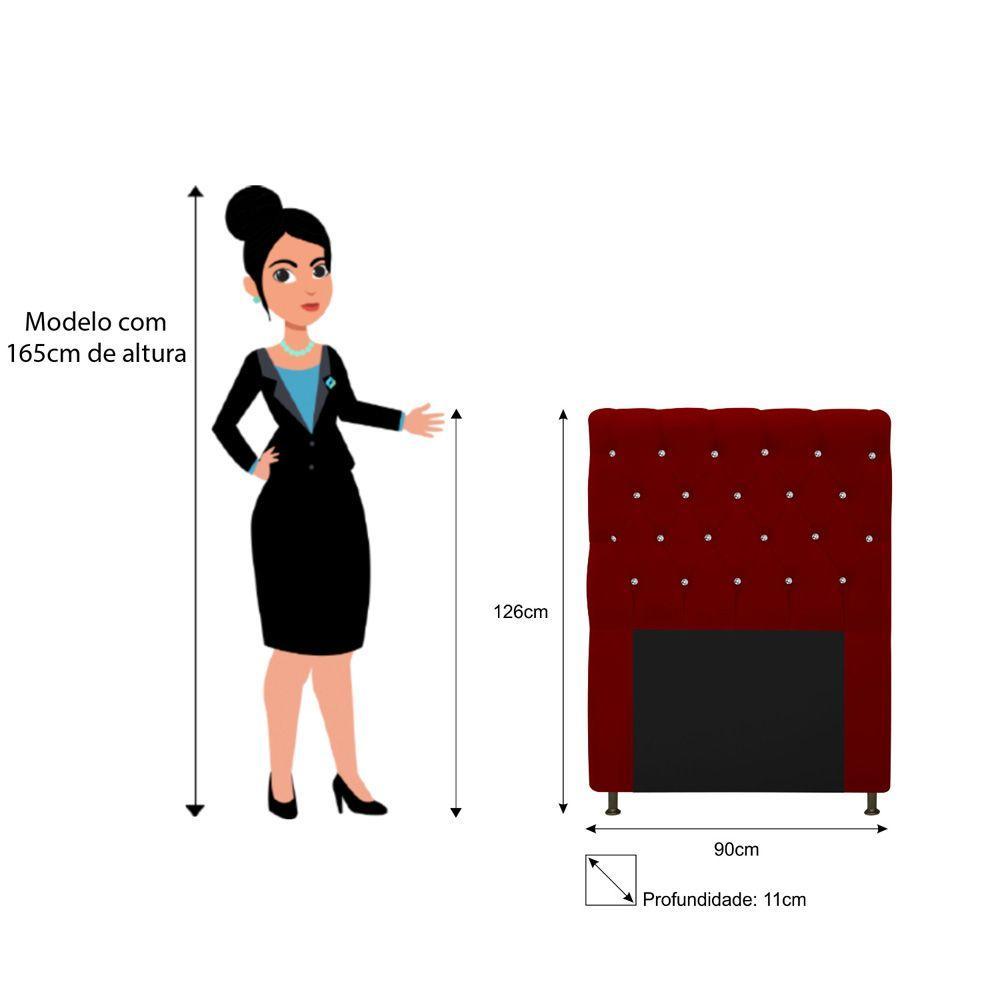 Cabeceira Cristal 90cm Solteiro com Strass Suede Bordô - 2