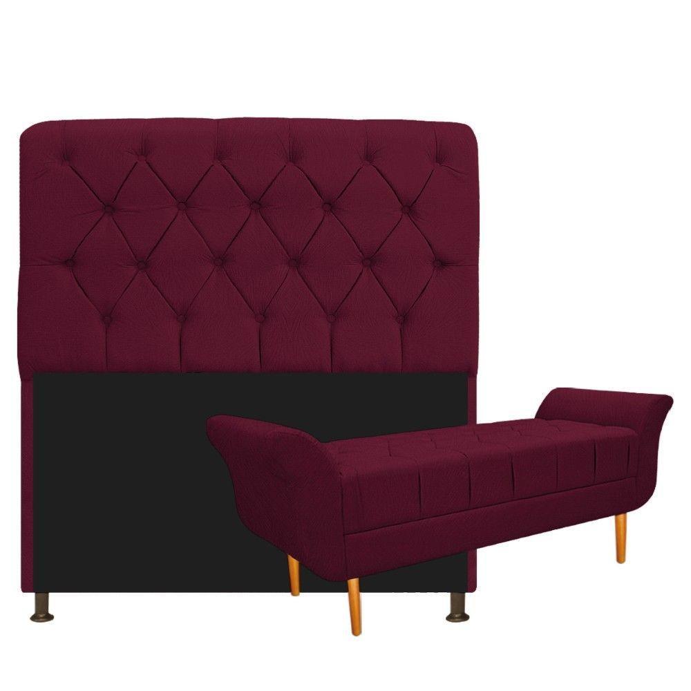 Cabeceira Lady e Recamier Ari 160 Cm Queen Size Suede Bordô - 1