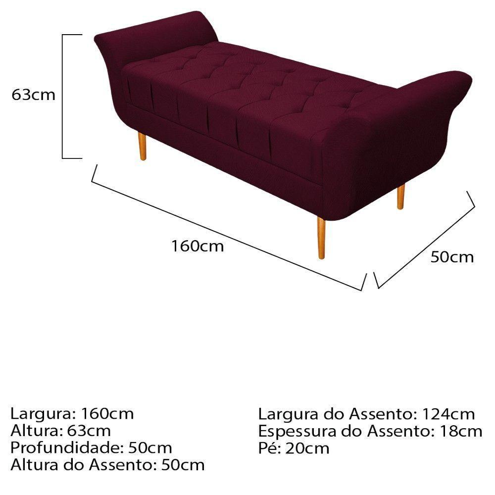 Cabeceira Lady e Recamier Ari 160 Cm Queen Size Suede Bordô - 4