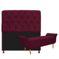 Cabeceira Lady e Recamier Ari 160 Cm Queen Size Suede Bordô - 1