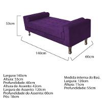 Cabeceira Lady e Recamier Félix 140 Cm Casal Suede Roxo - 5