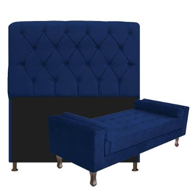 Cabeceira Lady e Recamier Félix 140 Cm Casal Azul Marinho