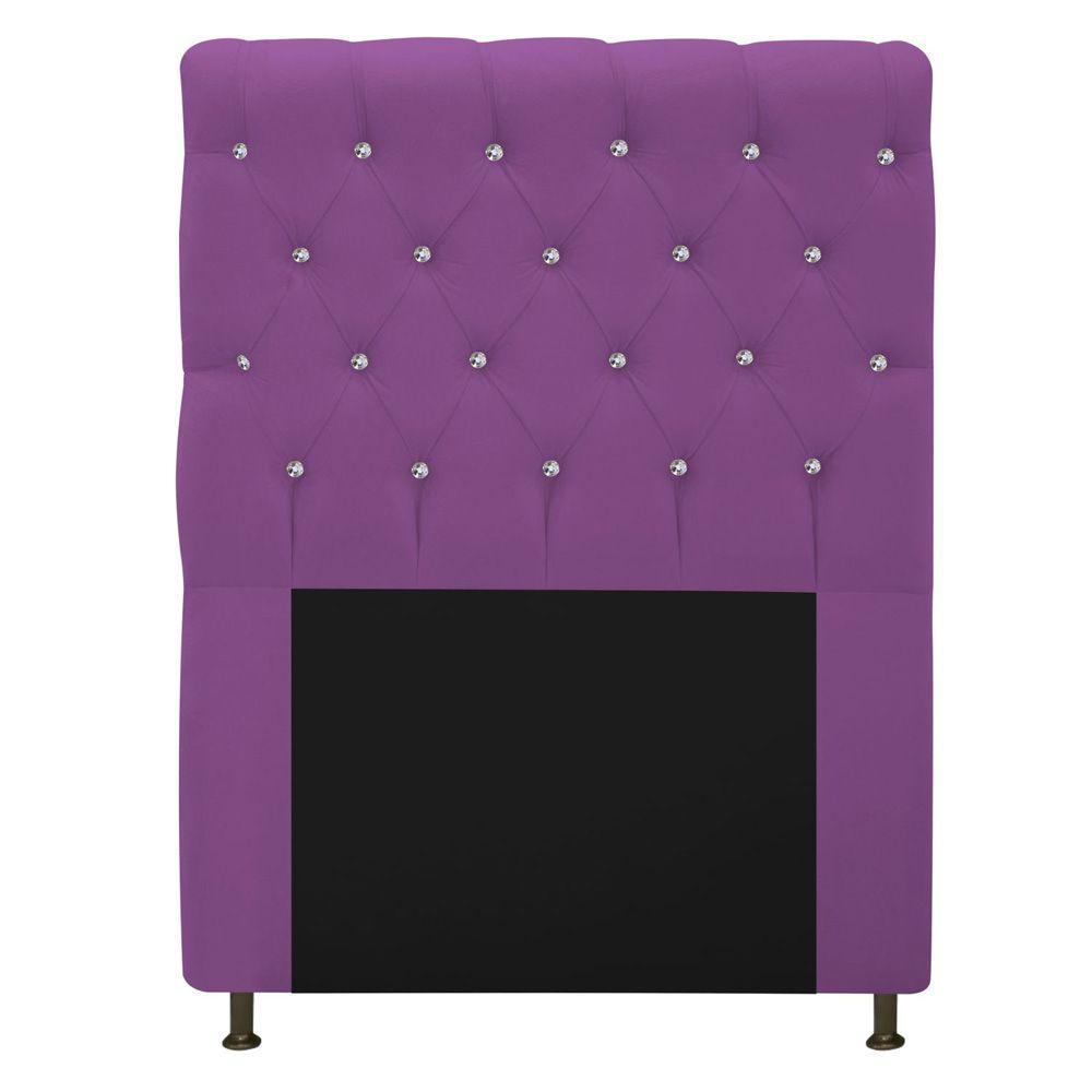Cabeceira Cristal 90cm Solteiro com Strass Suede Roxo - 1