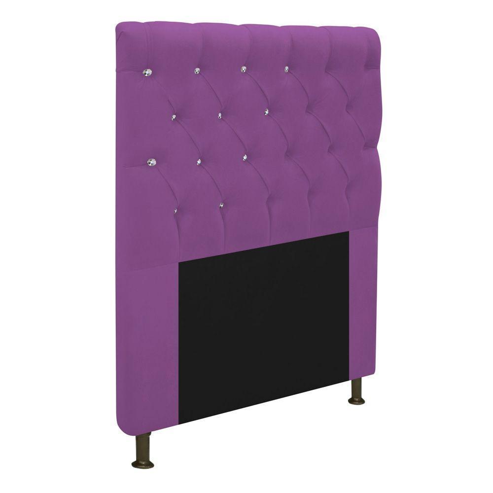 Cabeceira Cristal 90cm Solteiro com Strass Suede Roxo - 3