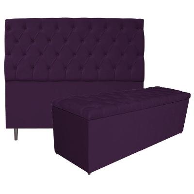 Kit Cabeceira e Calçadeira 140 Cm Casal Suede Roxo