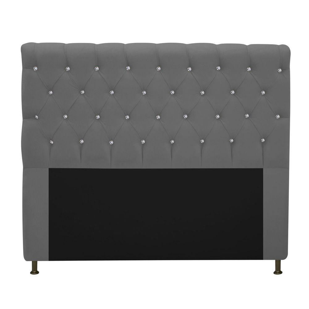 Cabeceira Cristal 160cm Queen Size com Strass Suede Cinza - 1