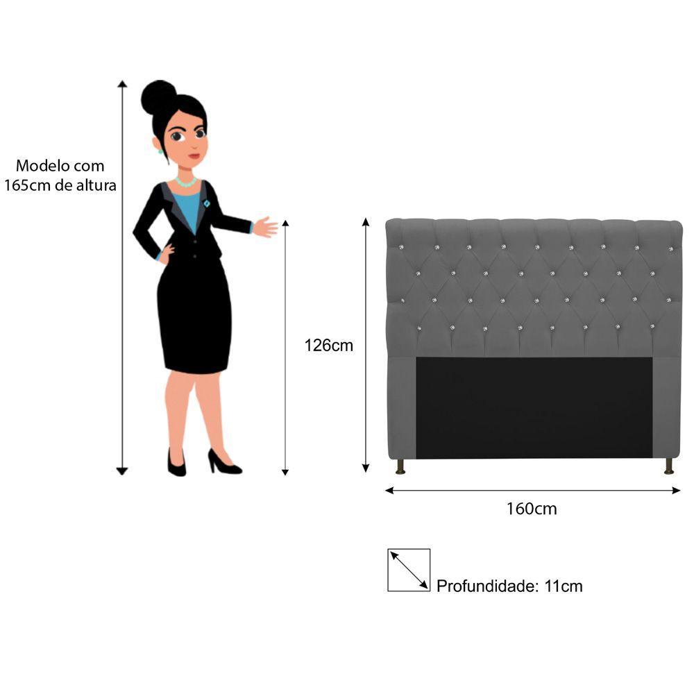 Cabeceira Cristal 160cm Queen Size com Strass Suede Cinza - 2