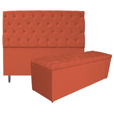 Kit Cabeceira e Calçadeira 140 Cm Casal Suede Terracota
