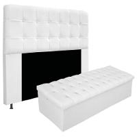 Cabeceira e Calçadeira Baú Mel 160 Cm Queen Size Branco - 1