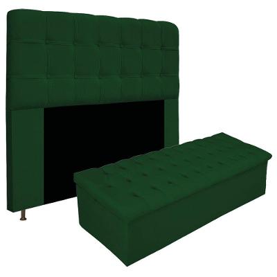 Cabeceira e Calçadeira Baú Mel 140 Cm Casal Verde