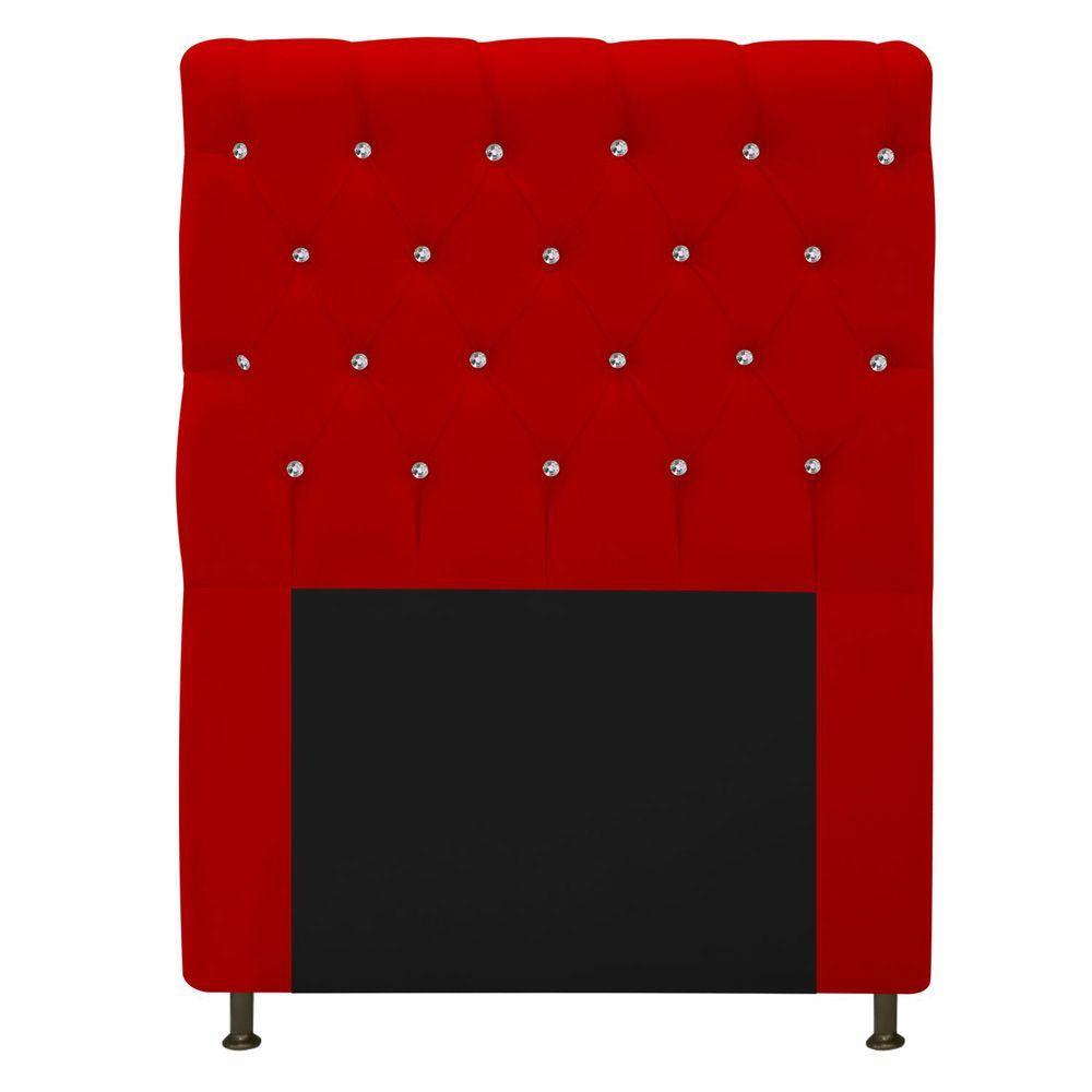 Cabeceira Cristal 90cm Solteiro com Strass Suede Vermelho - 1