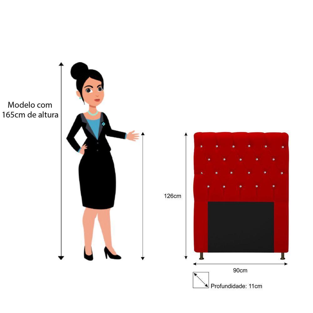 Cabeceira Cristal 90cm Solteiro com Strass Suede Vermelho - 2