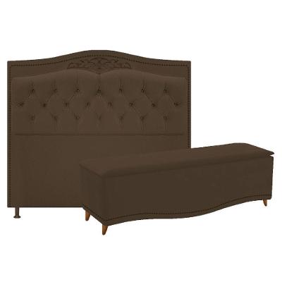 Cabeceira e Calçadeira Yasmim 160 Cm Queen Size Suede Marrom