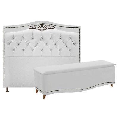 Cabeceira e Calçadeira Yasmim 160 Cm Queen Size Suede Branco