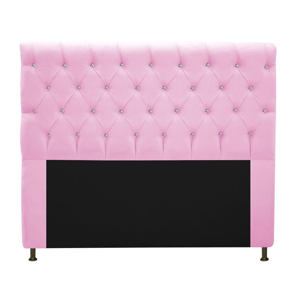 Cabeceira 160cm Queen Size com Strass Suede Rosa Bebê - 1