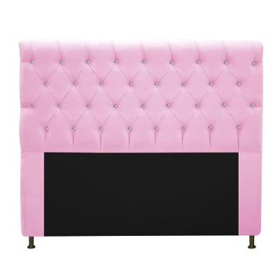 Cabeceira 160cm Queen Size com Strass Suede Rosa Bebê