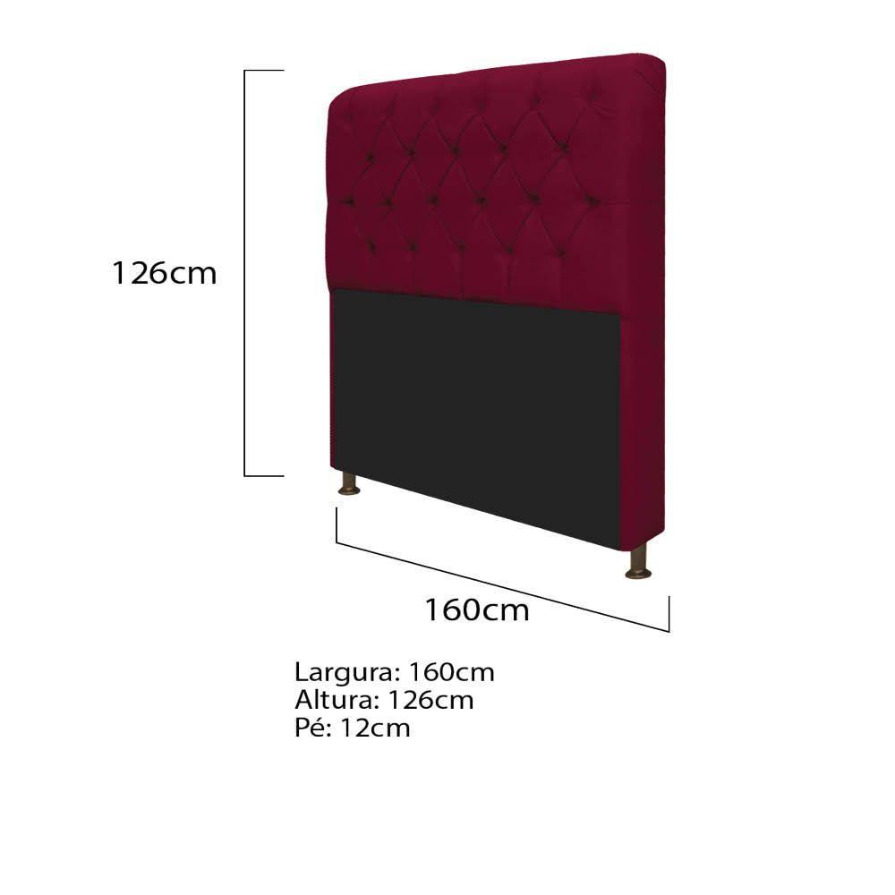 Cabeceira Lady e Recamier Félix 160Cm Queen Size Suede Bordô - 3