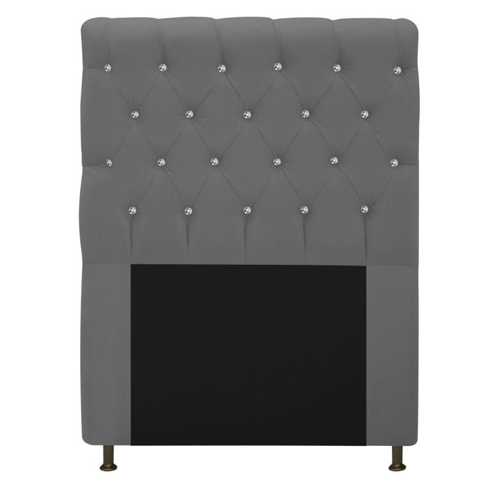 Cabeceira Estofada Cristal 90 Cm Solteiro Com Strass Cinza - 1