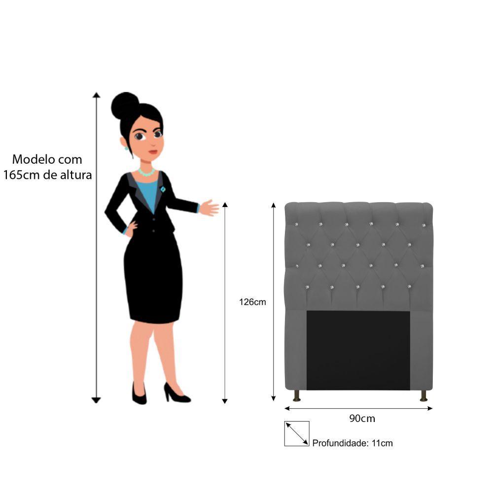 Cabeceira Estofada Cristal 90 Cm Solteiro Com Strass Cinza - 3