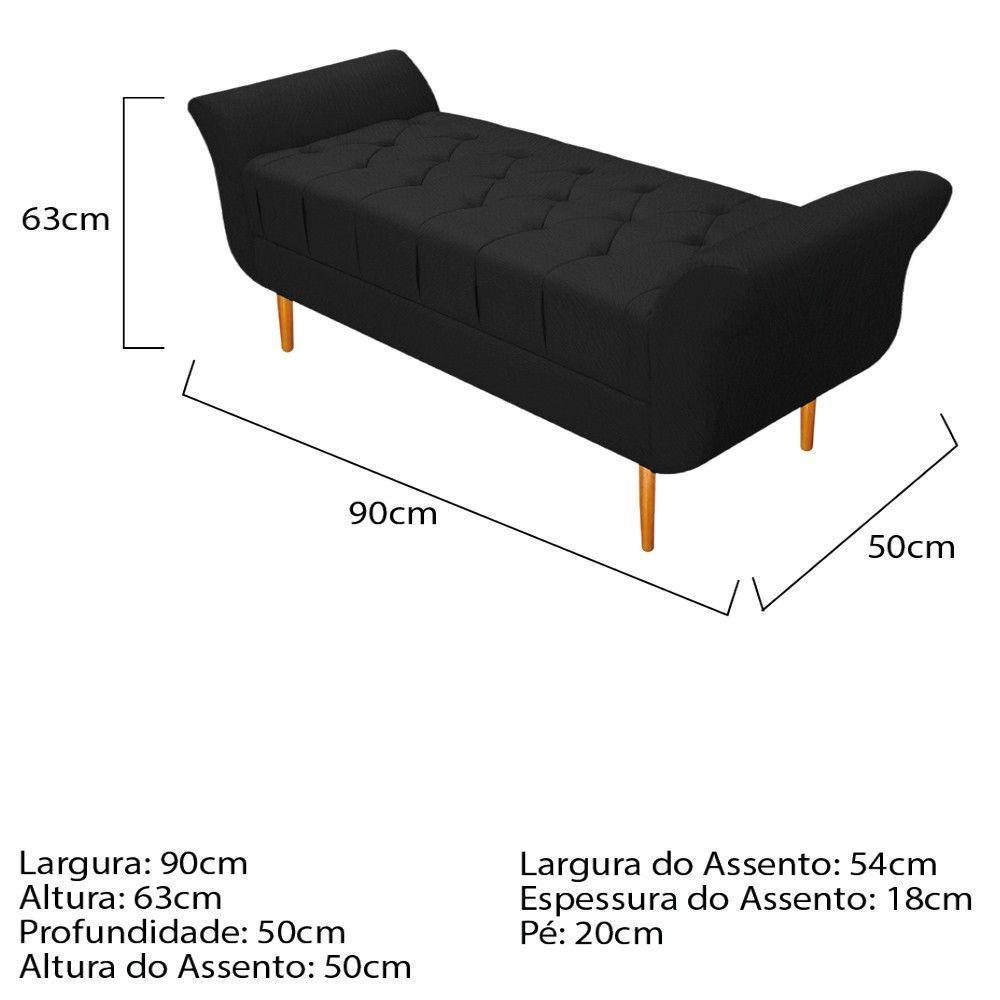 Cabeceira Lady e Recamier Ari 90Cm Solteiro Suede Preto - 4
