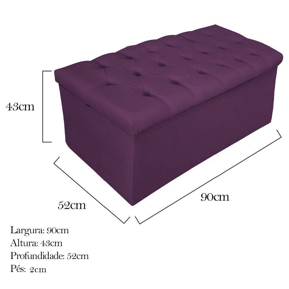 Calçadeira Baú Mel 90 Cm Solteiro com Capitonê Suede Roxo - 3