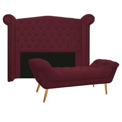 Kit Cabeceira e Calçadeira Veneza 140 Cm Casal Suede Bordô